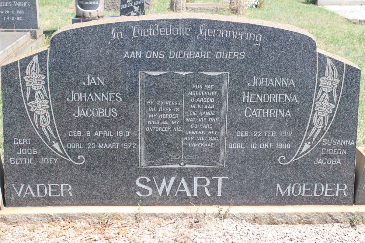 SWART Jan Johannes Jacobus 1910-1972 &amp; Johanna Hendriena Cathrina 1912-1990