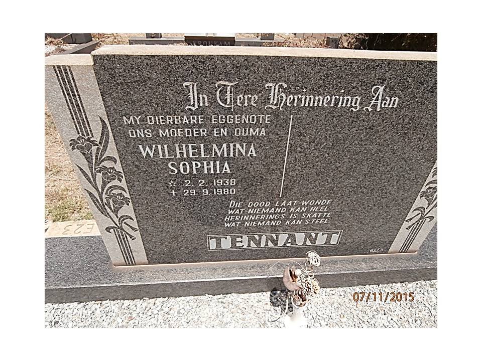 TENNANT Wilhelmina Sophia 1938-1980