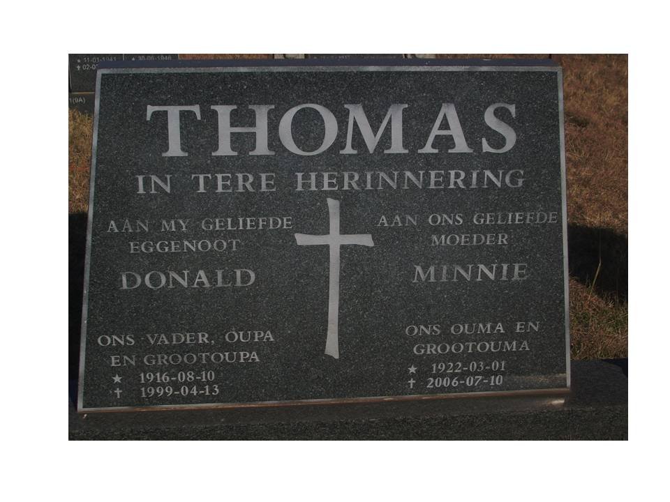 THOMAS Donald 1916-1999 &amp; Minnie 1922-2006