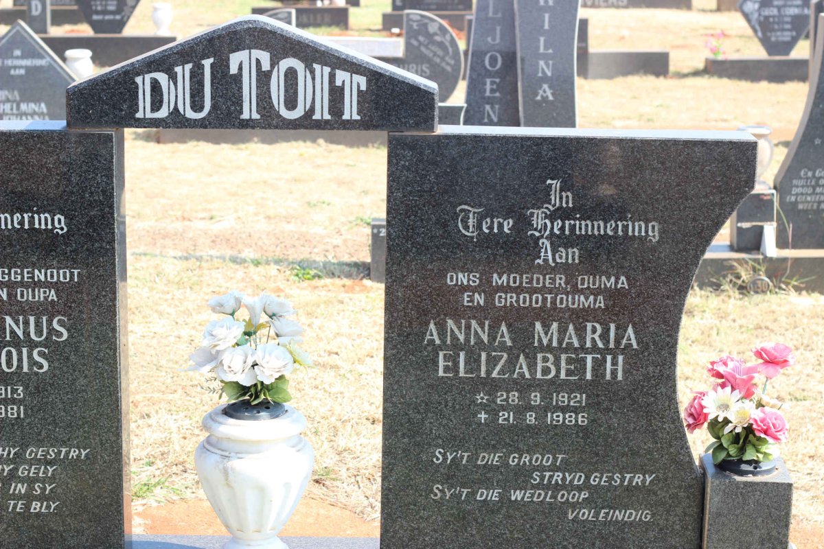 TOIT Stephanus Francois, du 1913-1981 &amp; Anna Maria Elizabeth 1921-1986