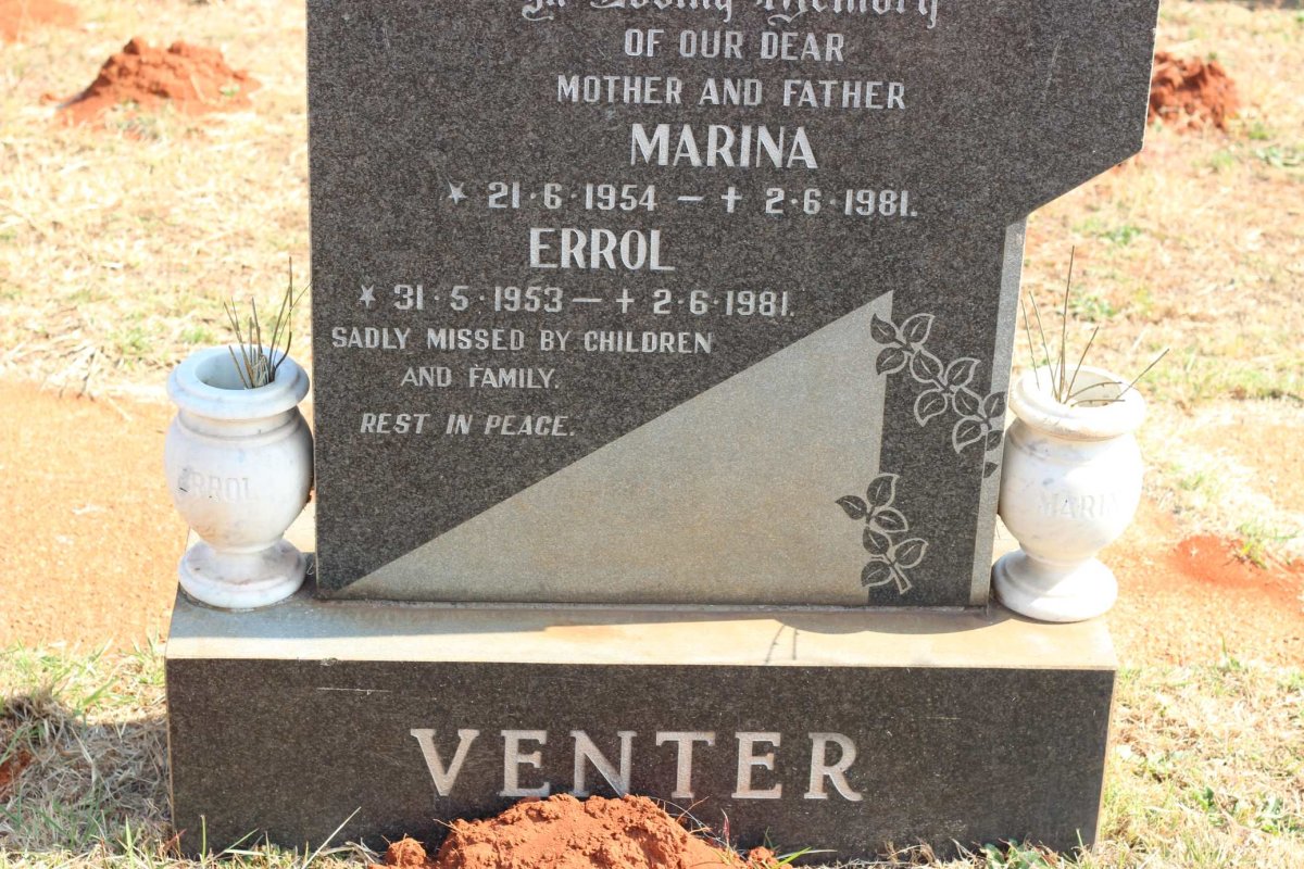 VENTER Errol 1953-1981 &amp; Marina 1954-1981