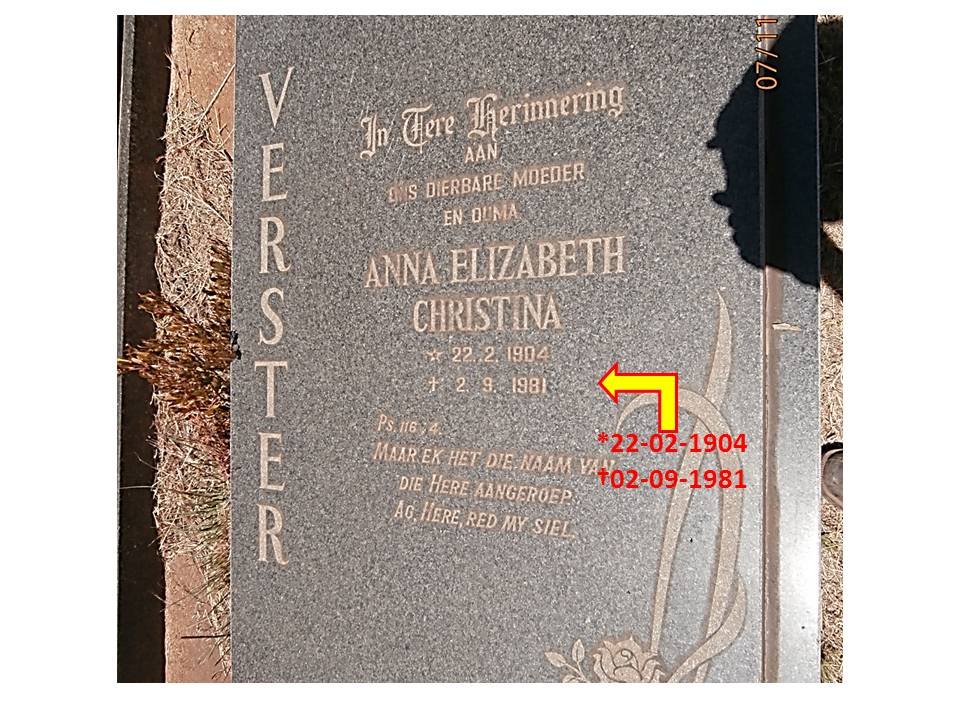 VERSTER Anna Elizabeth Christina 1904-1981