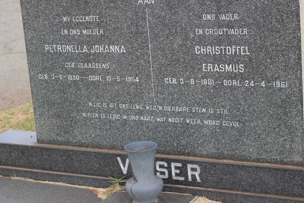 VISSER Christoffel Erasmus 1881-1961 &amp; Petronella Johanna CLAASSENS 1890-1954