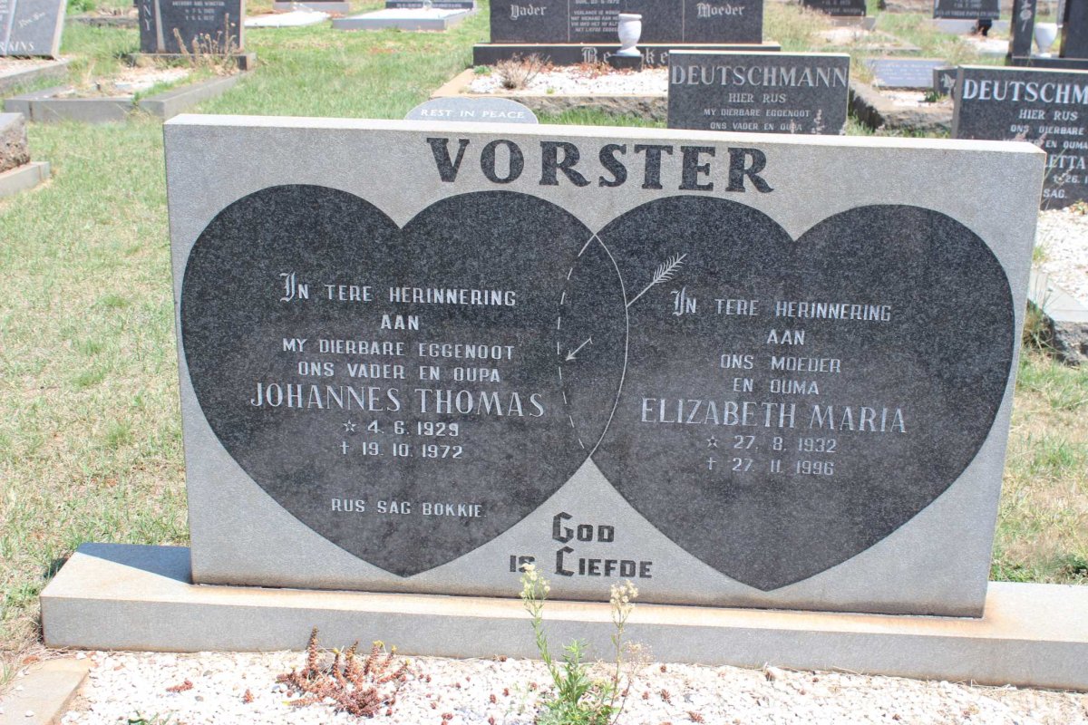 VORSTER Johannes Thomas 1929-1972 &amp; Elizabeth Maria 1932-1996