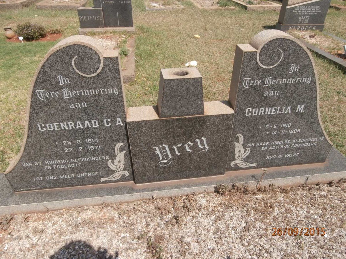 VREY Coenraad C.A. 1914-1971 &amp; Cornelia M. 1918-1989