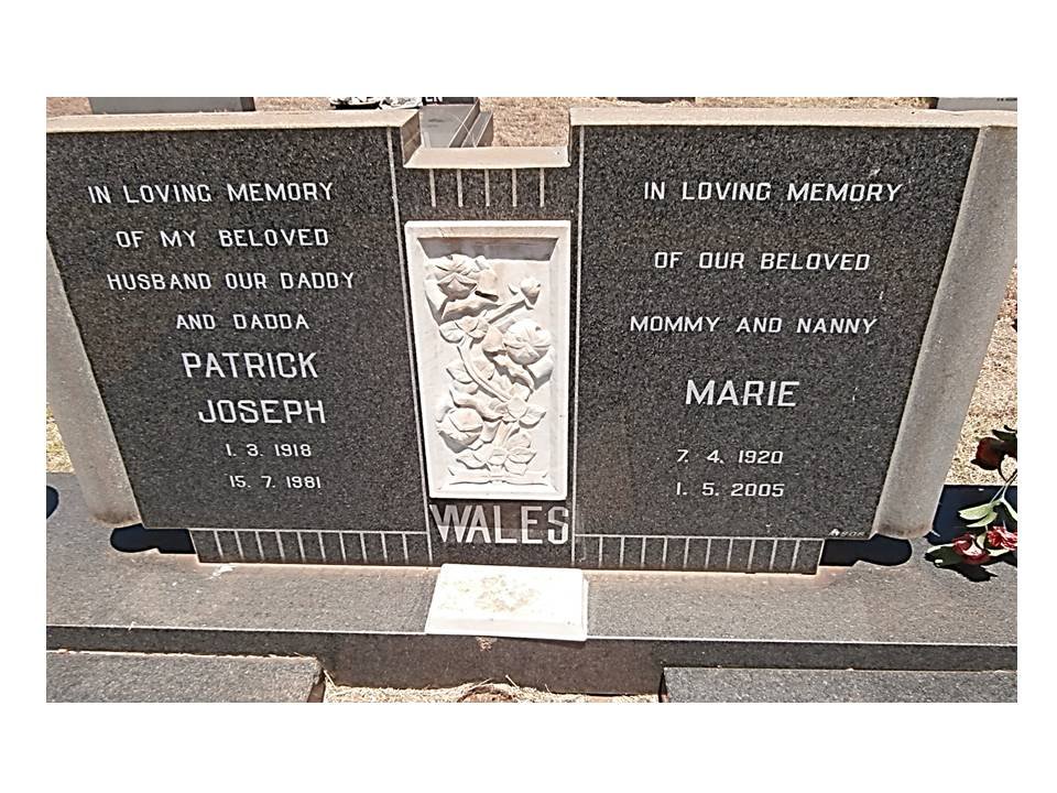 WALES Patrick Joseph 1918-1981 &amp; Marie 1920-2005