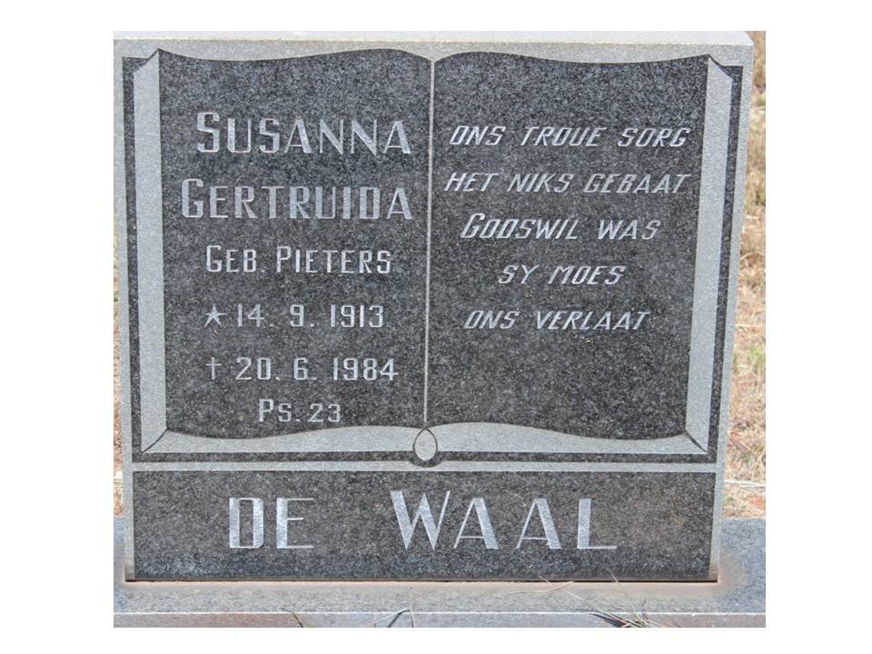 WAAL Susanna Gertruida, de nee  PIETERS 1913-1984