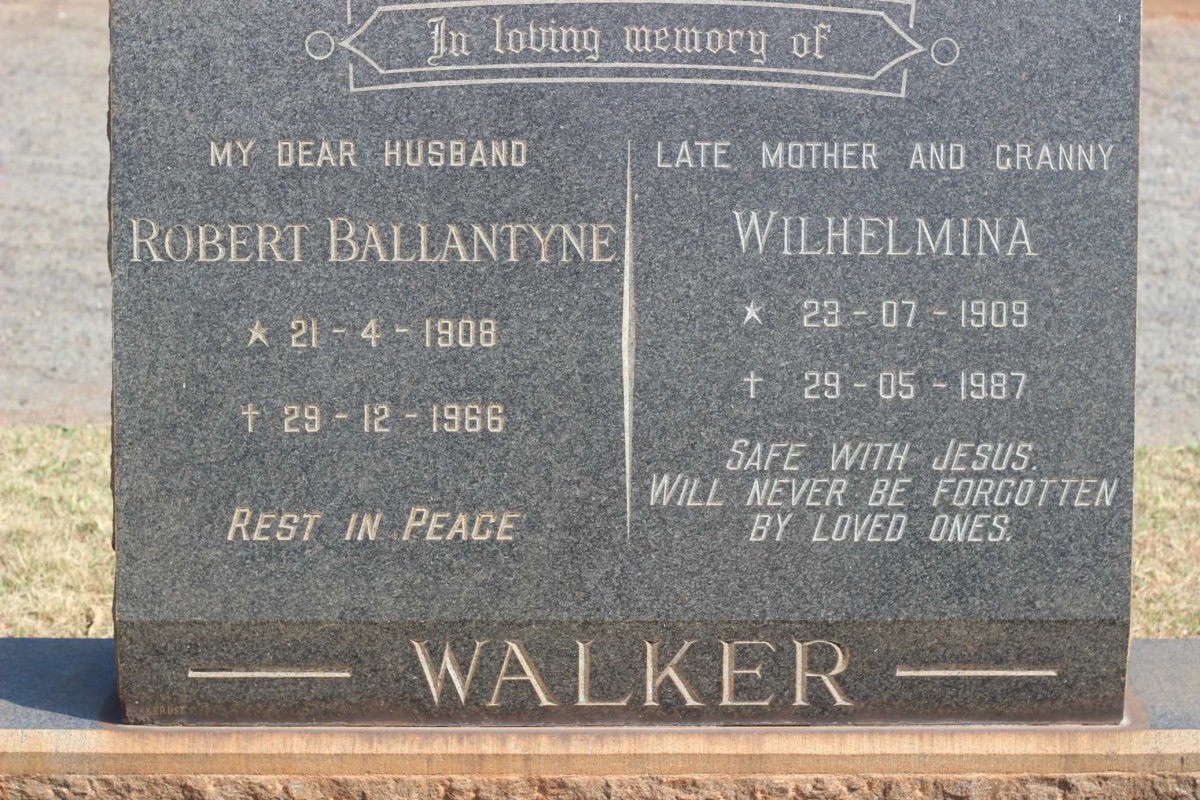 WALKER Robert Ballantyne 1908-1966 &amp; Wilhelmina 1909-1987
