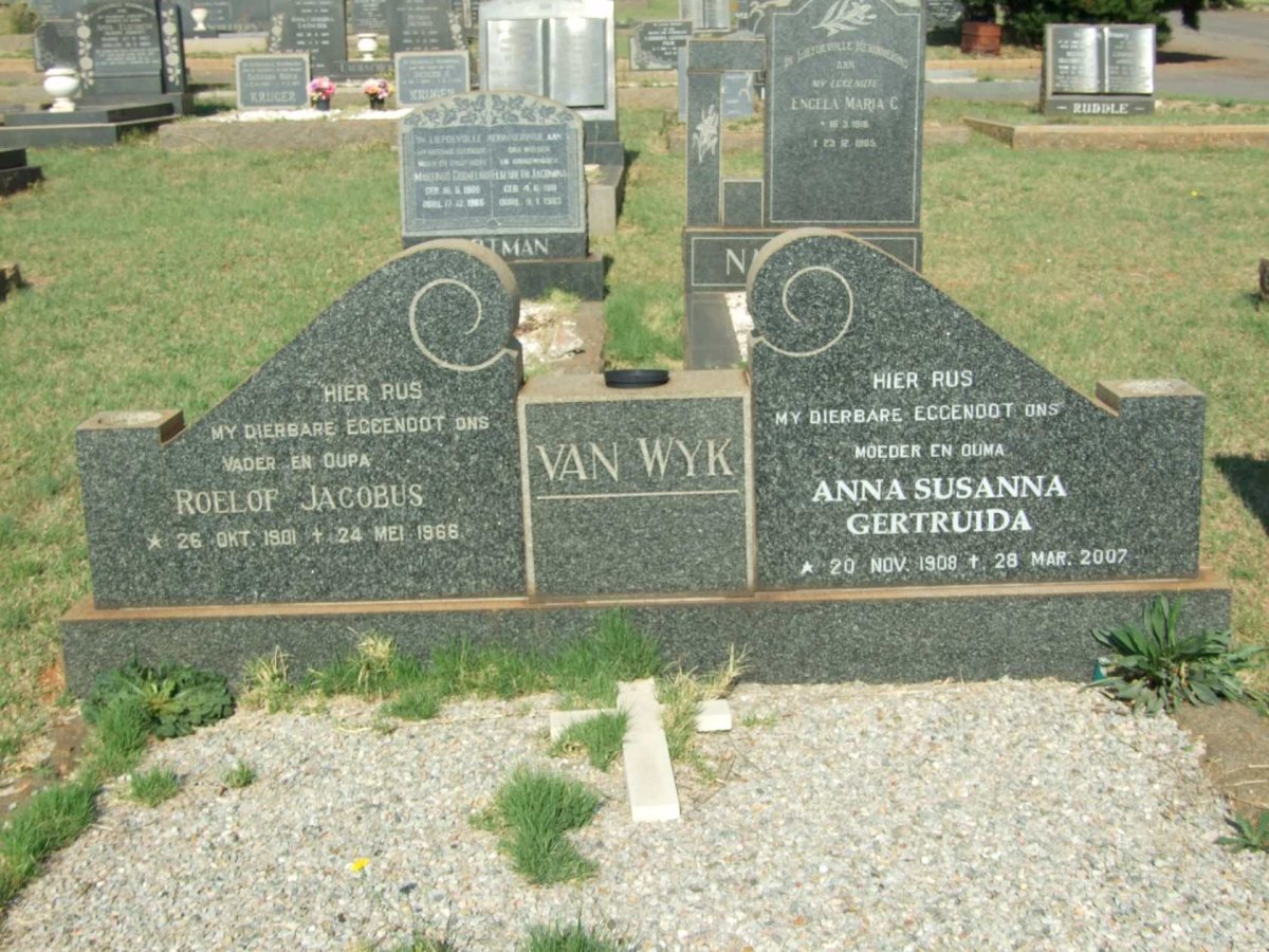 WYK Roelof Jacobus, van 1901-1966 &amp; Anna Susanna Gertruida 1908-2007