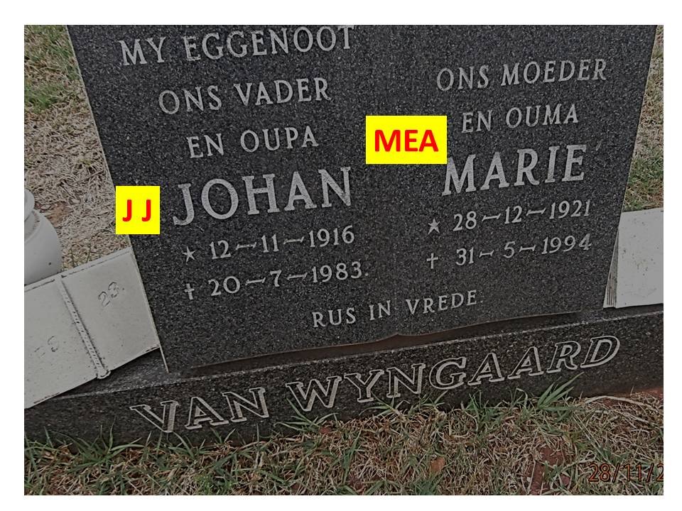 WYNGAARD Johan, van 1916-1983 &amp; Marie 1921-1994