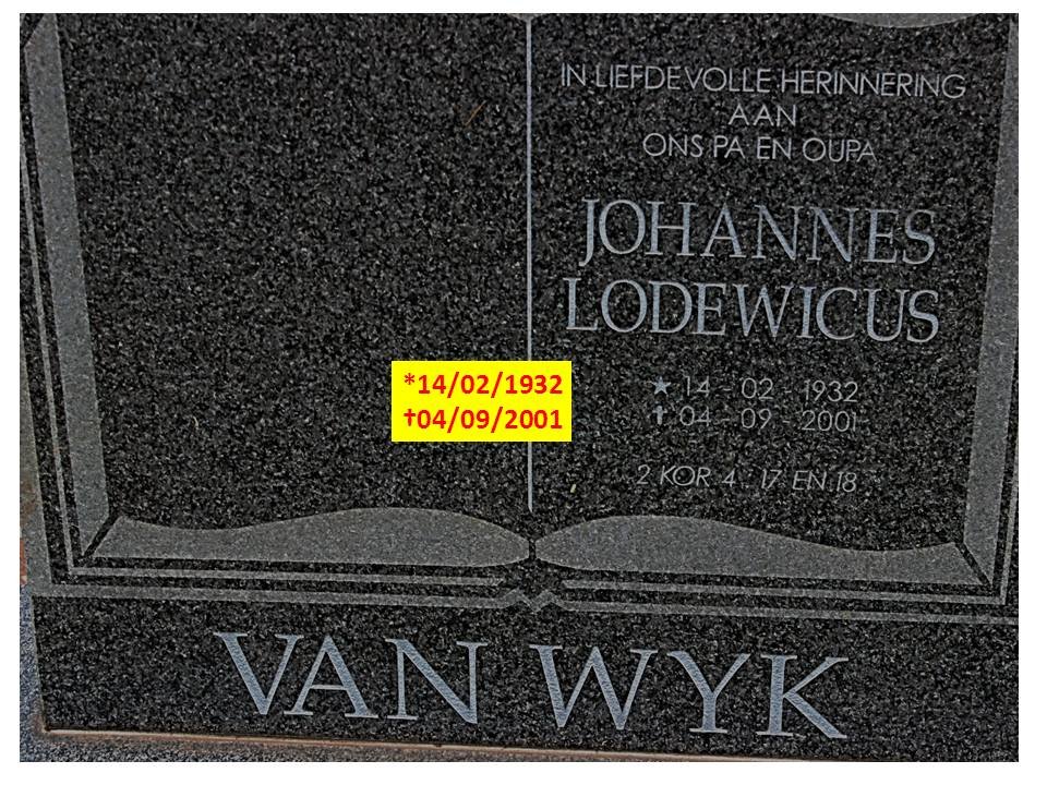 WYK Johannes Lodewicus, van 1932-2001