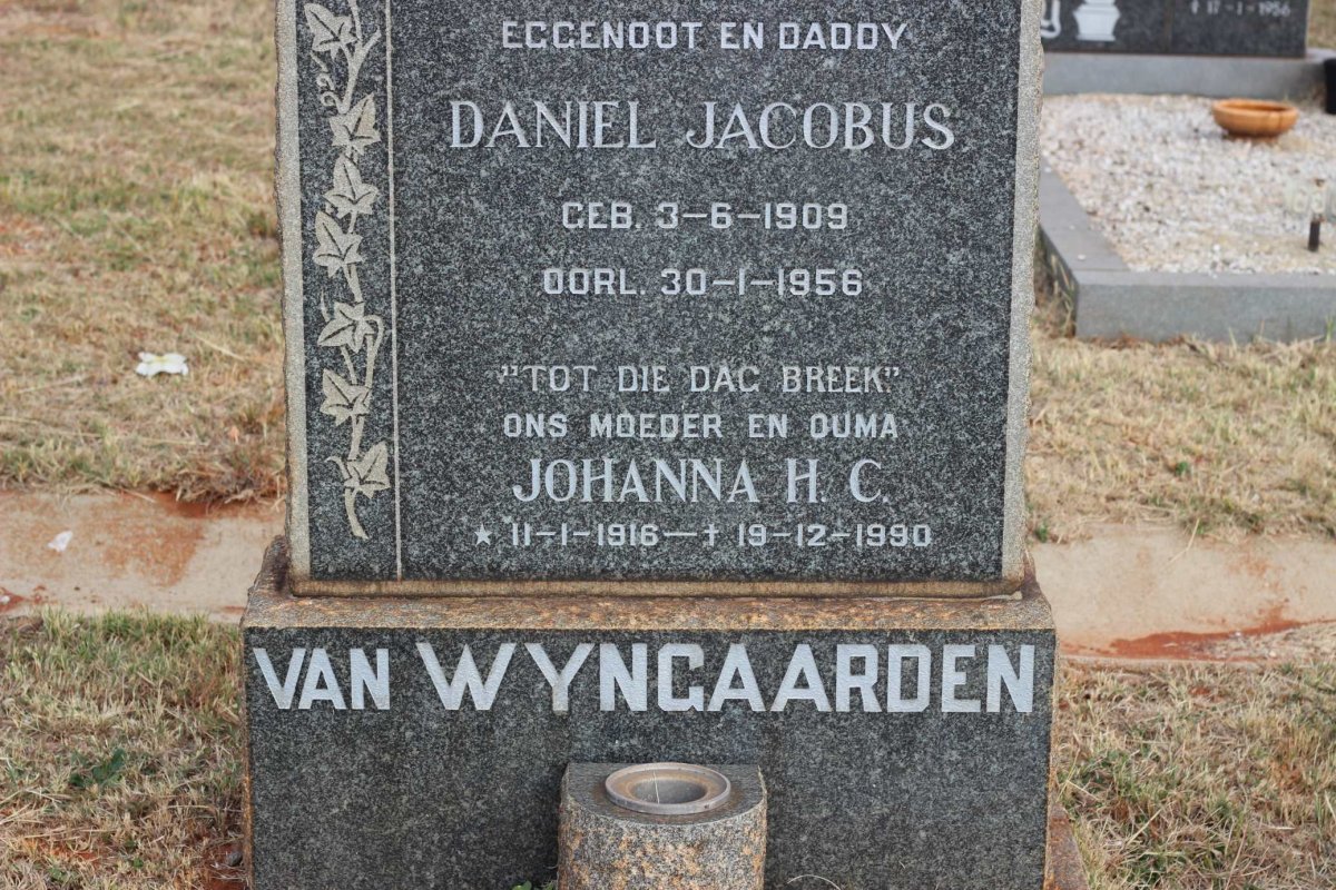 WYNGAARDEN Daniel Jacobus, van 1909-1956 &amp; Johanna H.C. 1916-1990