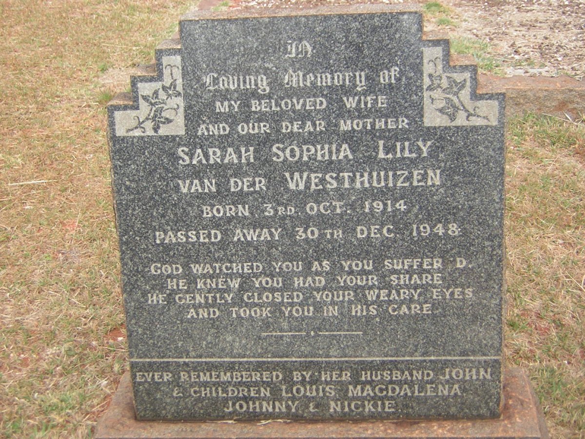 WESTHUIZEN Sarah Sophia Lily, van der 1914-1948