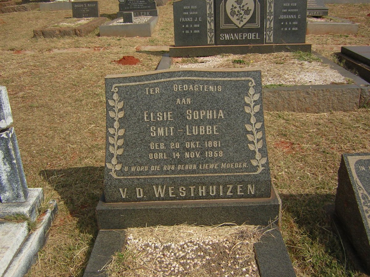WESTHUIZEN Elsie Sophia, v.d. nee SMIT-LUBBE 1881-1958
