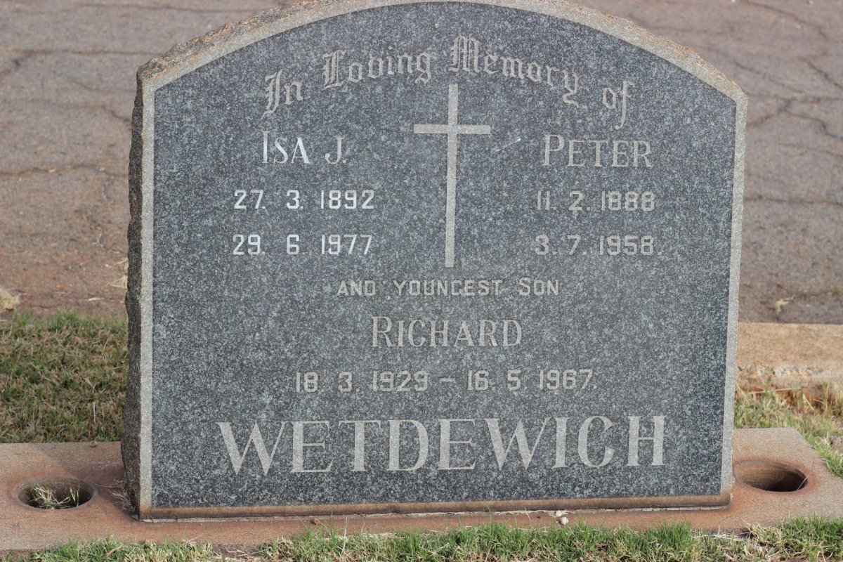 WETDEWICH Peter 1888-1958 &amp; Isa J. 1892-1977 :: WETDEWICH Richard 1929-1967