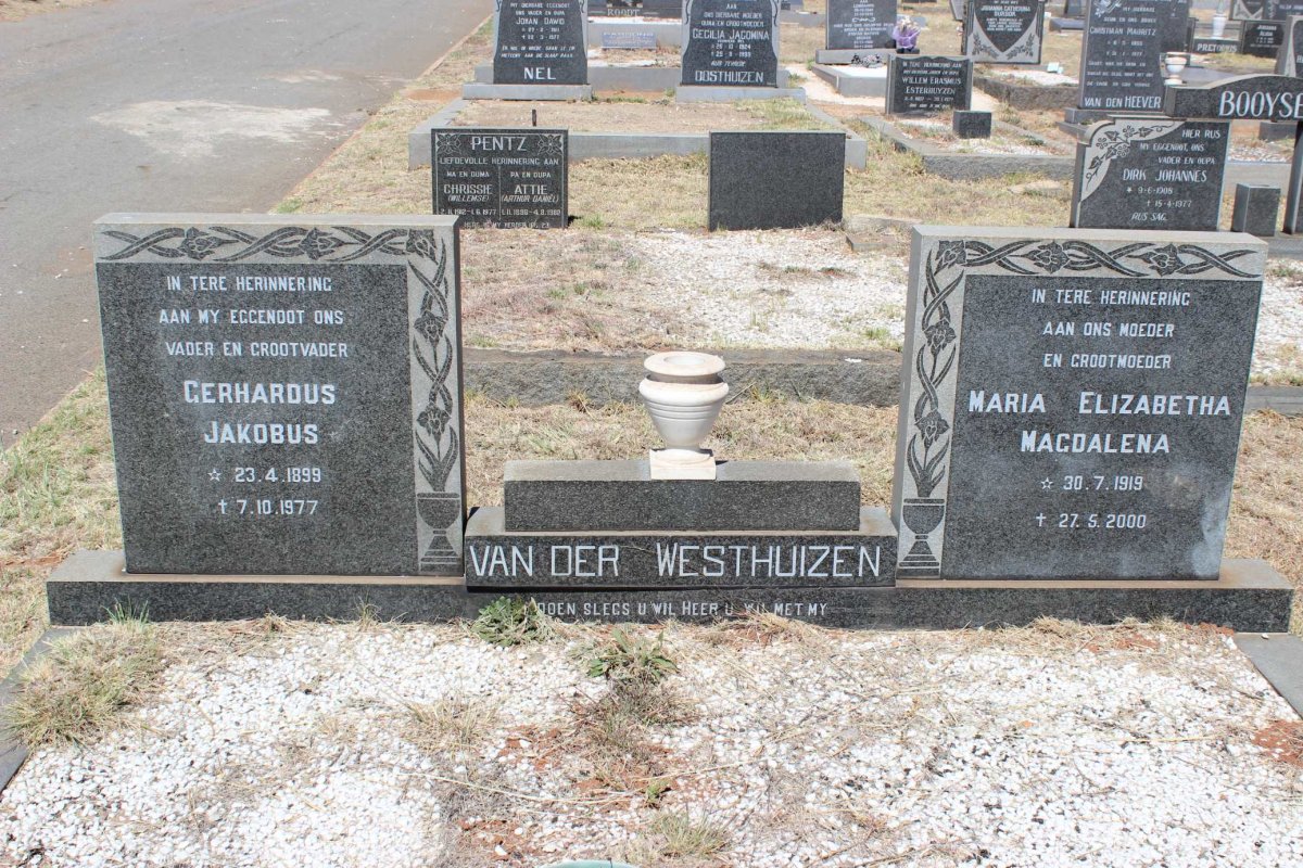 WESTHUIZEN Gerhardus Jakobus, van der 1899-1977 &amp; Maria ELizabetha Magdalena 1919-2000