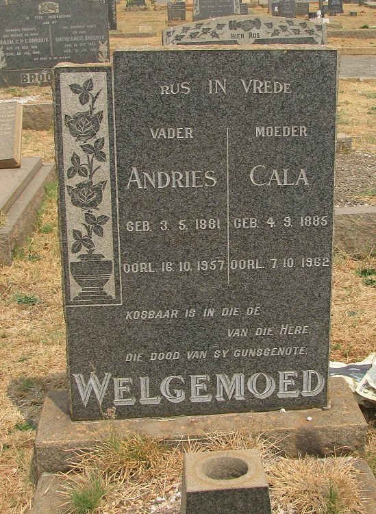 WELGEMOED Andries 1881-1957 &amp; Cala 1885-1962