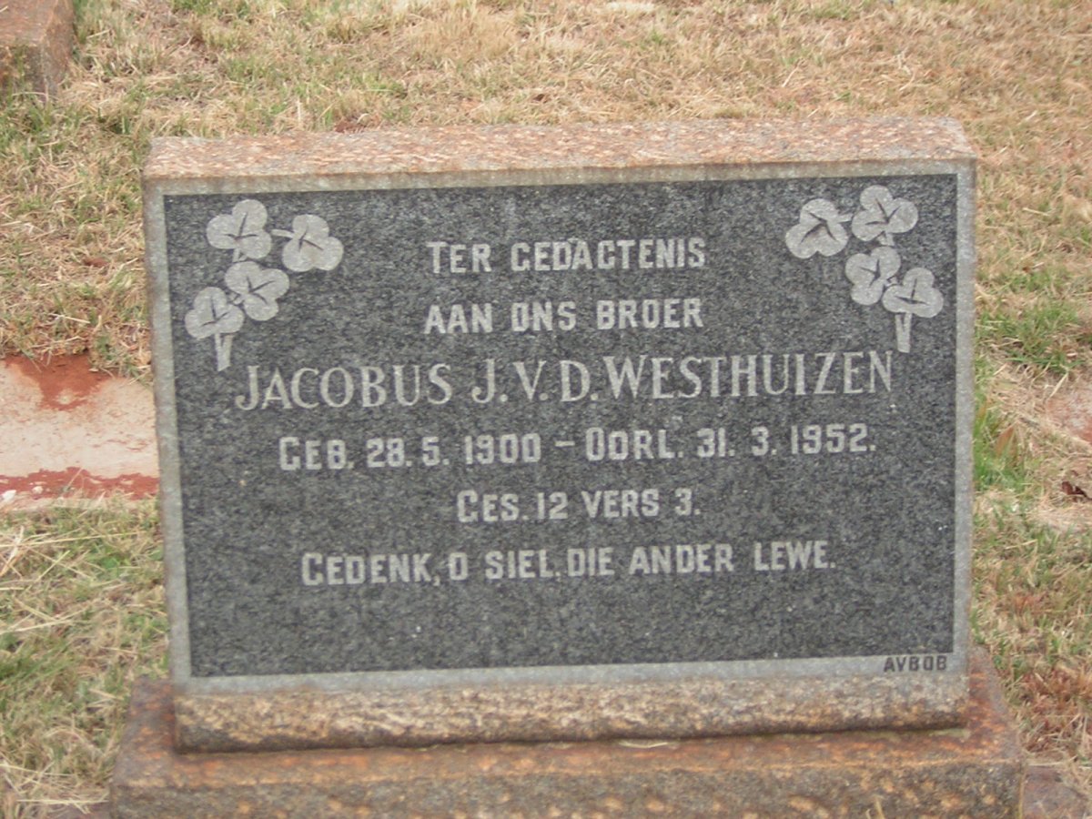 WESTHUIZEN Jacobus J., v.d. 1900-1952