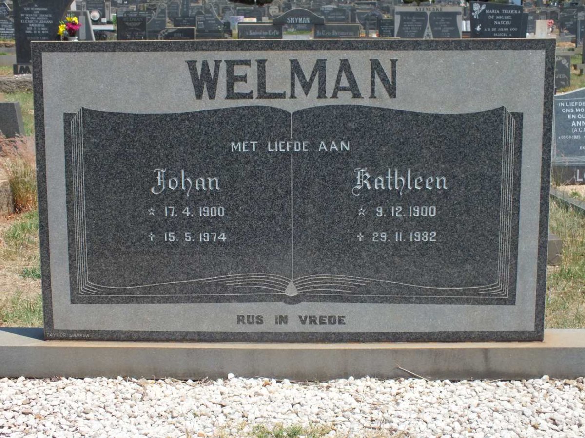 WELMAN Johan 1900-1974 &amp; Kathleen 1900-1982