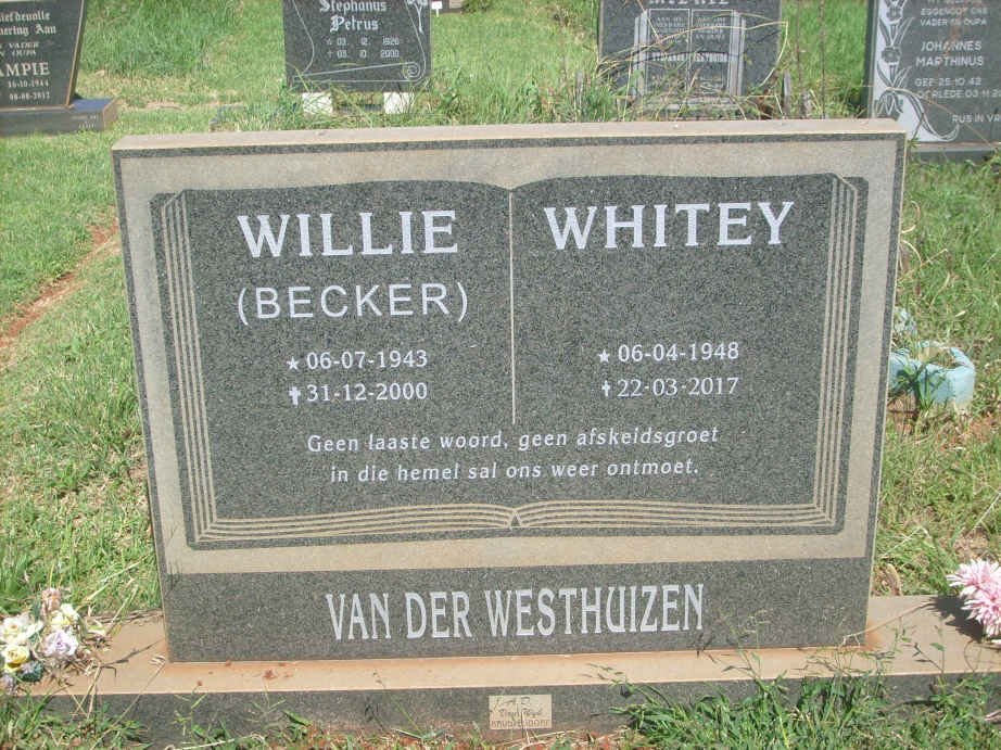 WESTHUIZEN Willie, van der 1943-2000 :: VAN DER WESTHUIZEN Whitey 1948-2017