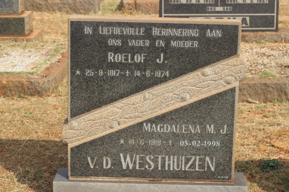 WESTHUIZEN Roelof J., v.d. 1917-1974 &amp; Magdalena M.J. 1918-1998