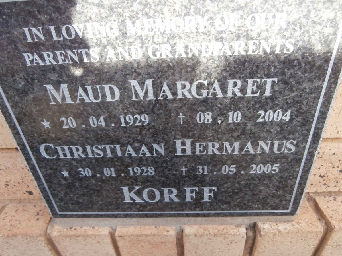 KORFF Christiaan Hermanus 1928-2005 &amp; Maud Margaret 1929-2004
