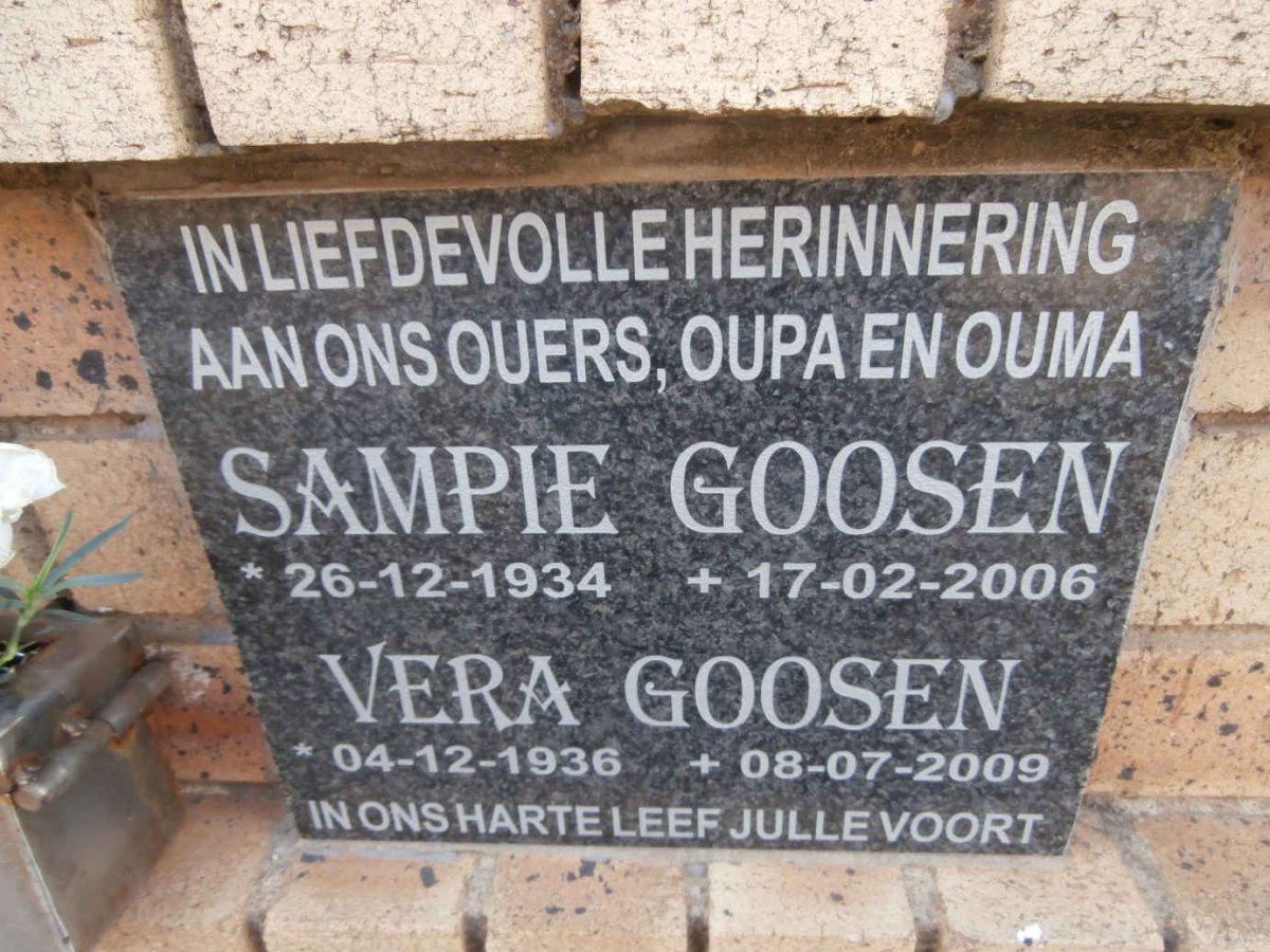 GOOSEN Sampie 1934-2006 &amp; Vera 1936-2009