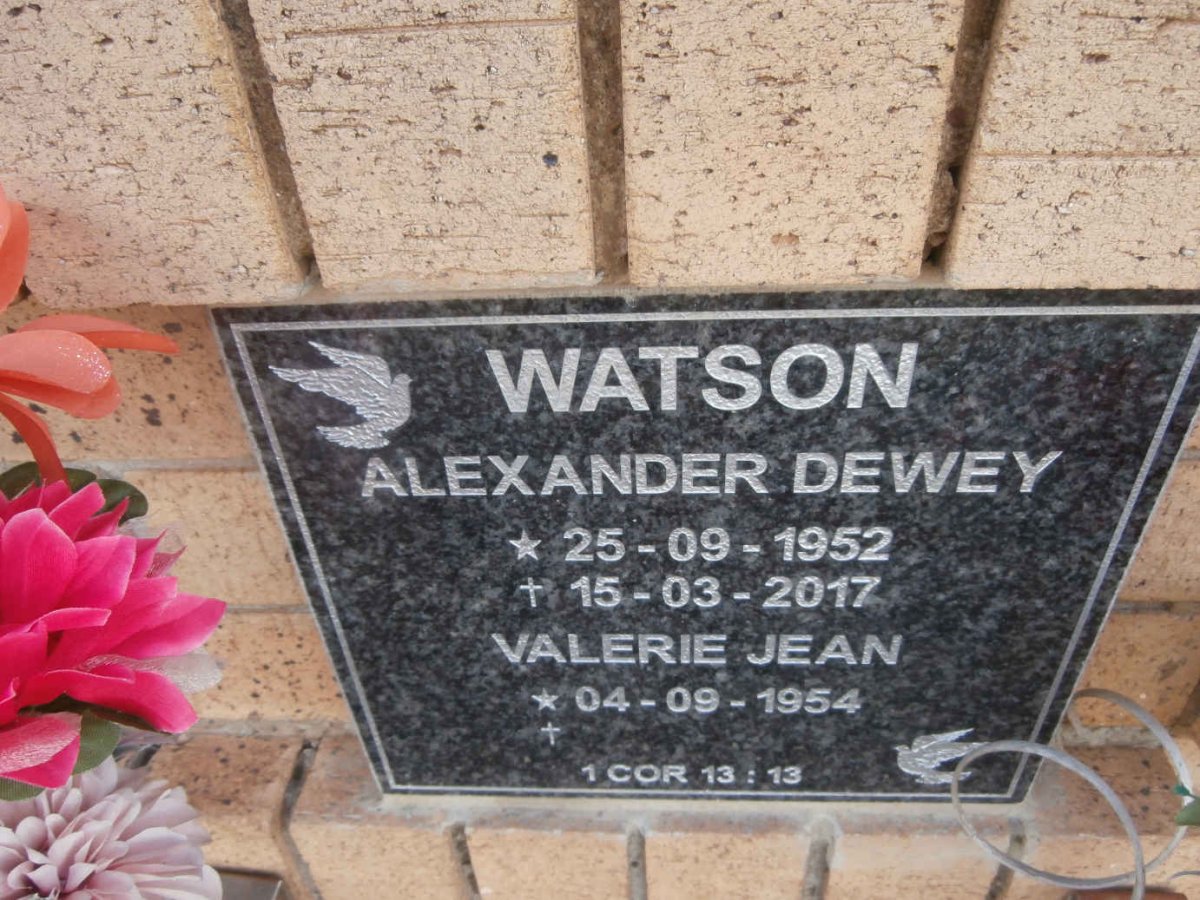 WATSON Alexander Dewey 1952-2017 &amp; Valerie Jean 1954-