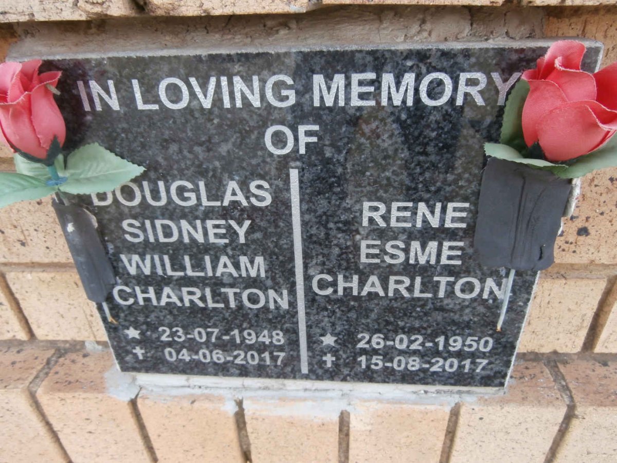 CHARLTON Douglas Sidney William 1948-2017 &amp; Rene Esme 1950-2017