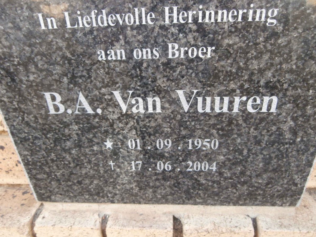 VUUREN B.A., van 1950-2004