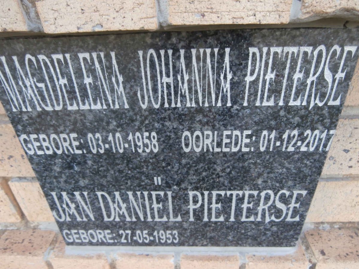 PIETERSE Jan Daniel 1953- &amp; Magdelena Johanna 1958-2017