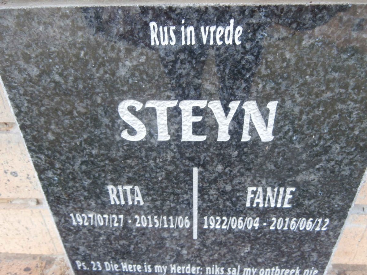 STEYN Fanie 1922-2016 &amp; Rita 1927-2015
