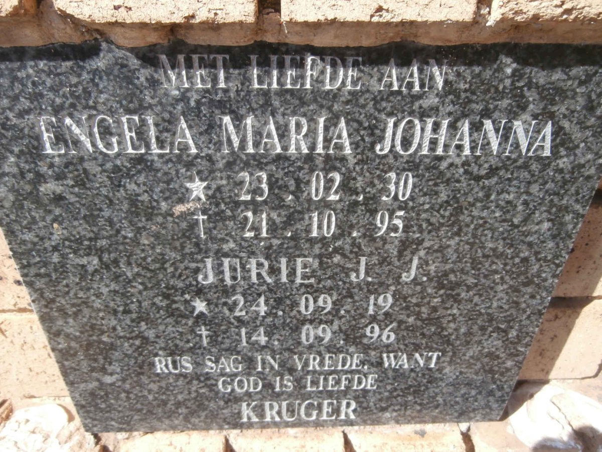 KRUGER Jurie J.J. 1919-1996 &amp; Engela Maria Johanna 1930-1995