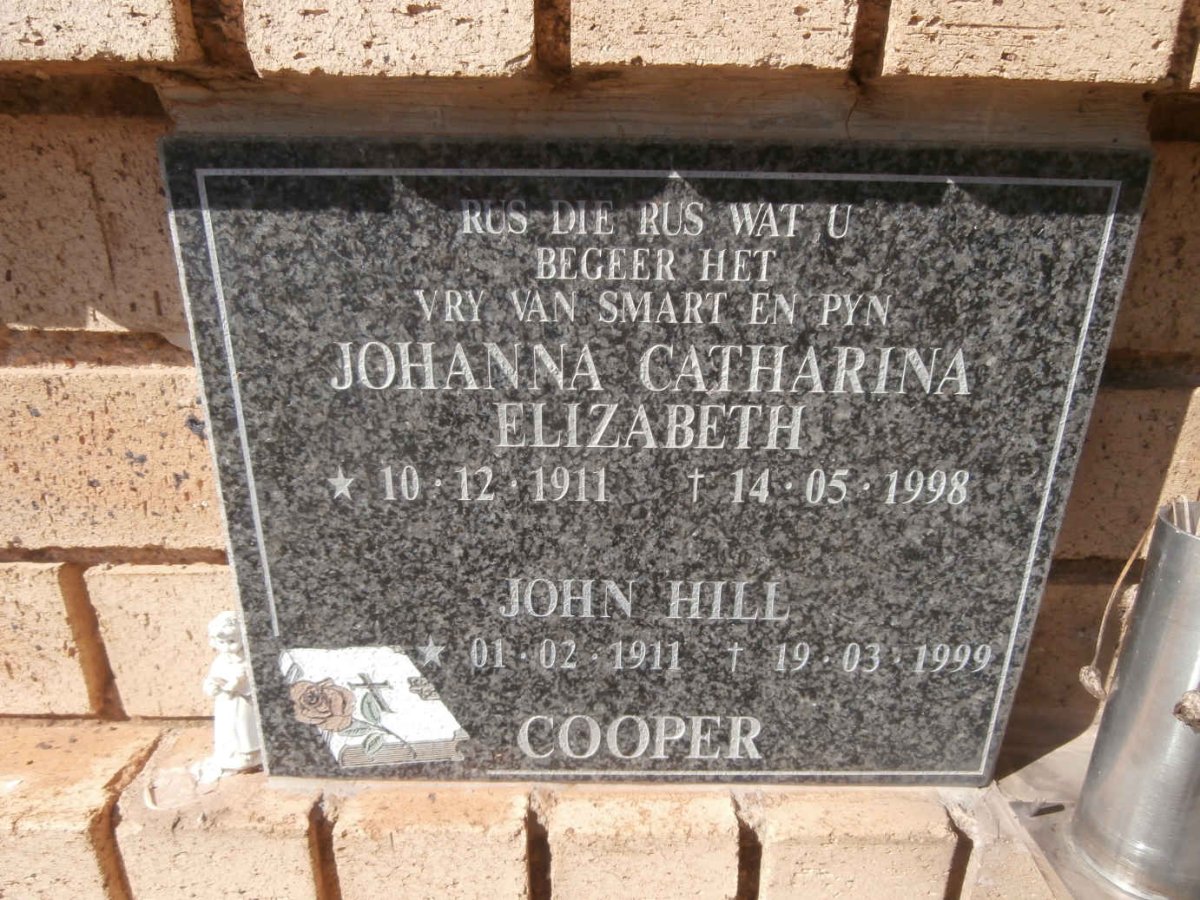 COOPER John Hill 1911-1999 &amp; Johanna Catharina Elizabeth 1911-1998