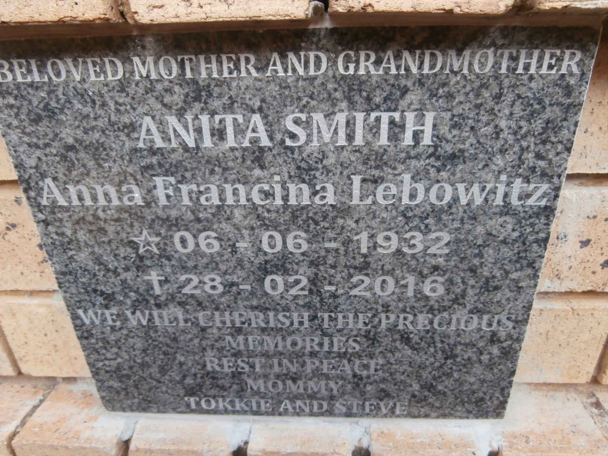 SMITH Anna Francina Lebowitz 1932-2016