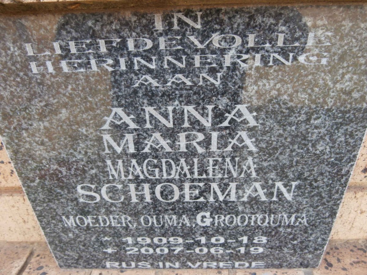 SCHOEMAN Anna Maria Magdalena 1909-2007