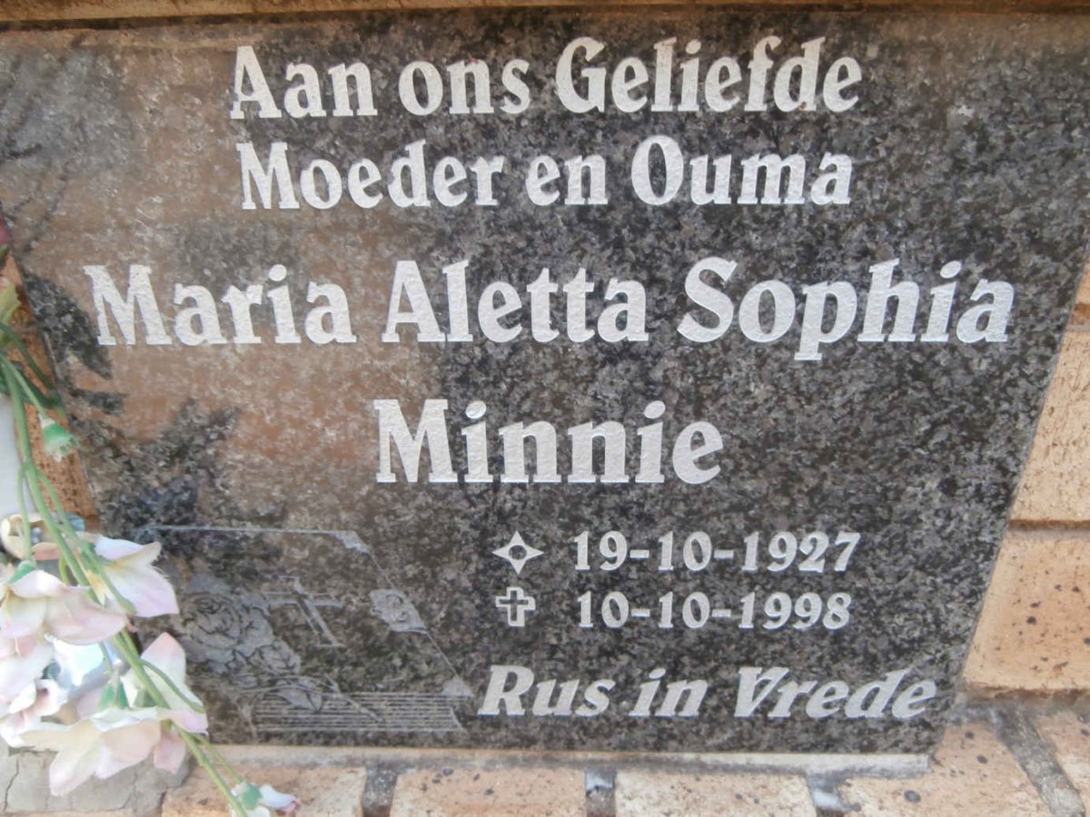 MINNIE Maria Aletta Sophia 1927-1998