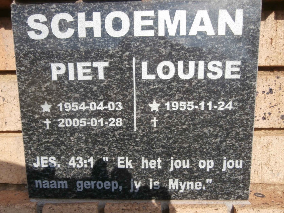 SCHOEMAN Piet 1954-2005 &amp; Louise 1955-