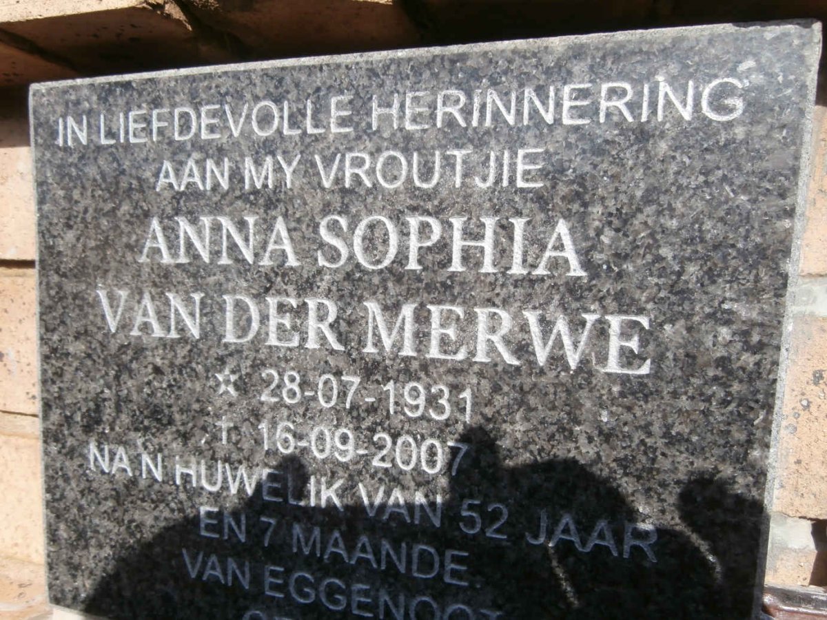 MERWE Anna Sophia, van der 1931-2007