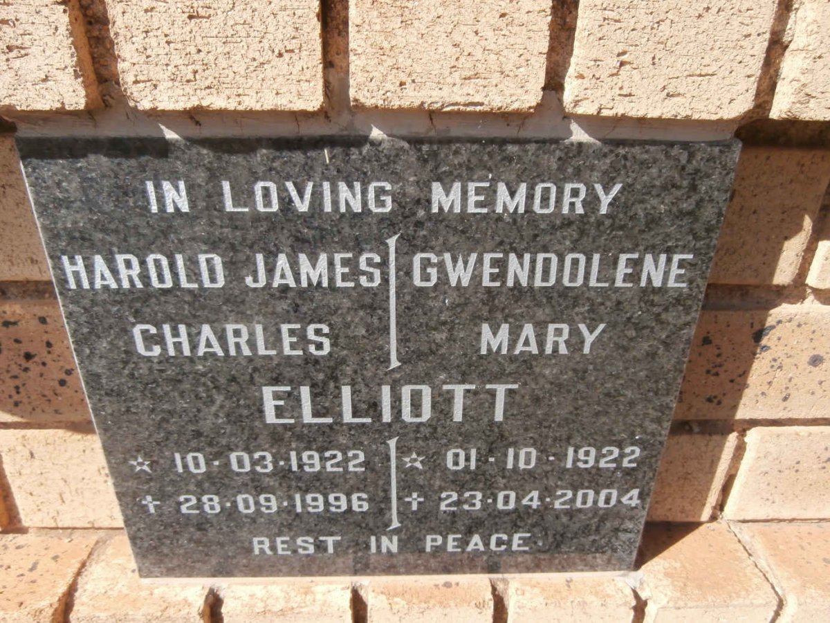 ELLIOTT Harold James Charles 1922-1996 &amp; Gwendolene Mary 1922-2004