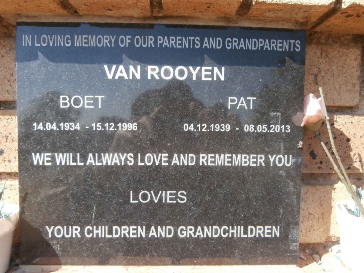 ROOYEN Boet, van 1934-1996 &amp; Pat 1939-2013