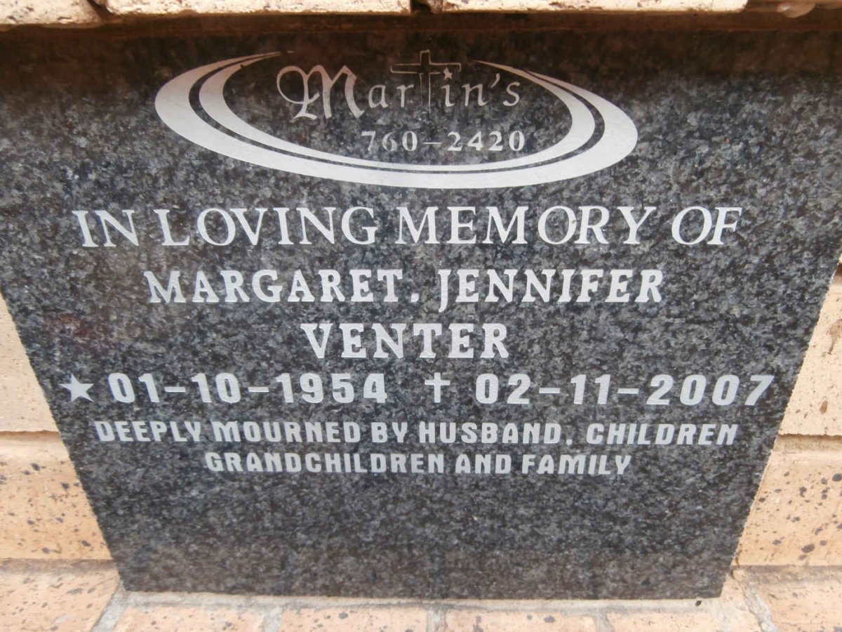 VENTER Margaret Jennifer 1954-2007