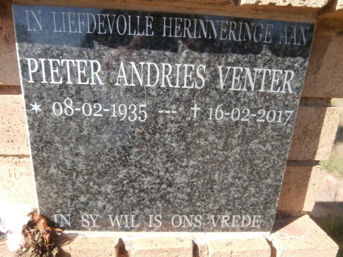 VENTER Pieter Andries 1935-2017