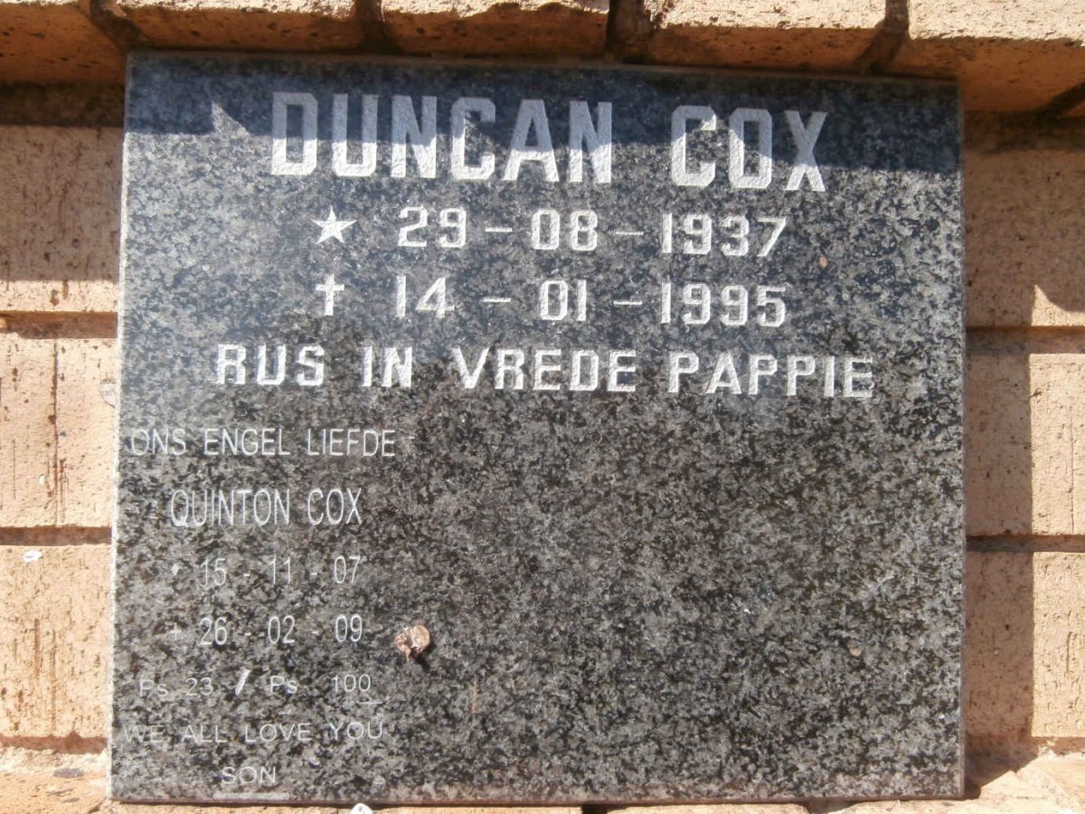 COX Duncan 1937-1995 :: COX Quinton 2007-2009