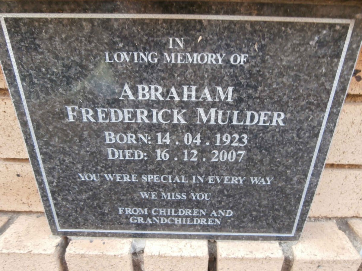 MULDER Abraham Frederick 1923-2007