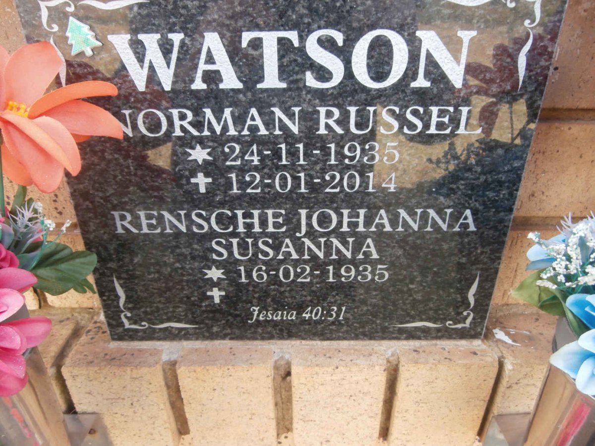 WATSON Norman Russel 1935-2014 &amp; Rensche Johanna Susanna 1935-
