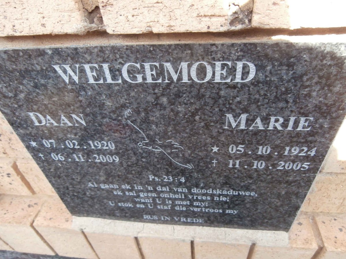 WELGEMOED Daan 1920-2009 &amp; Marie 1924-2005