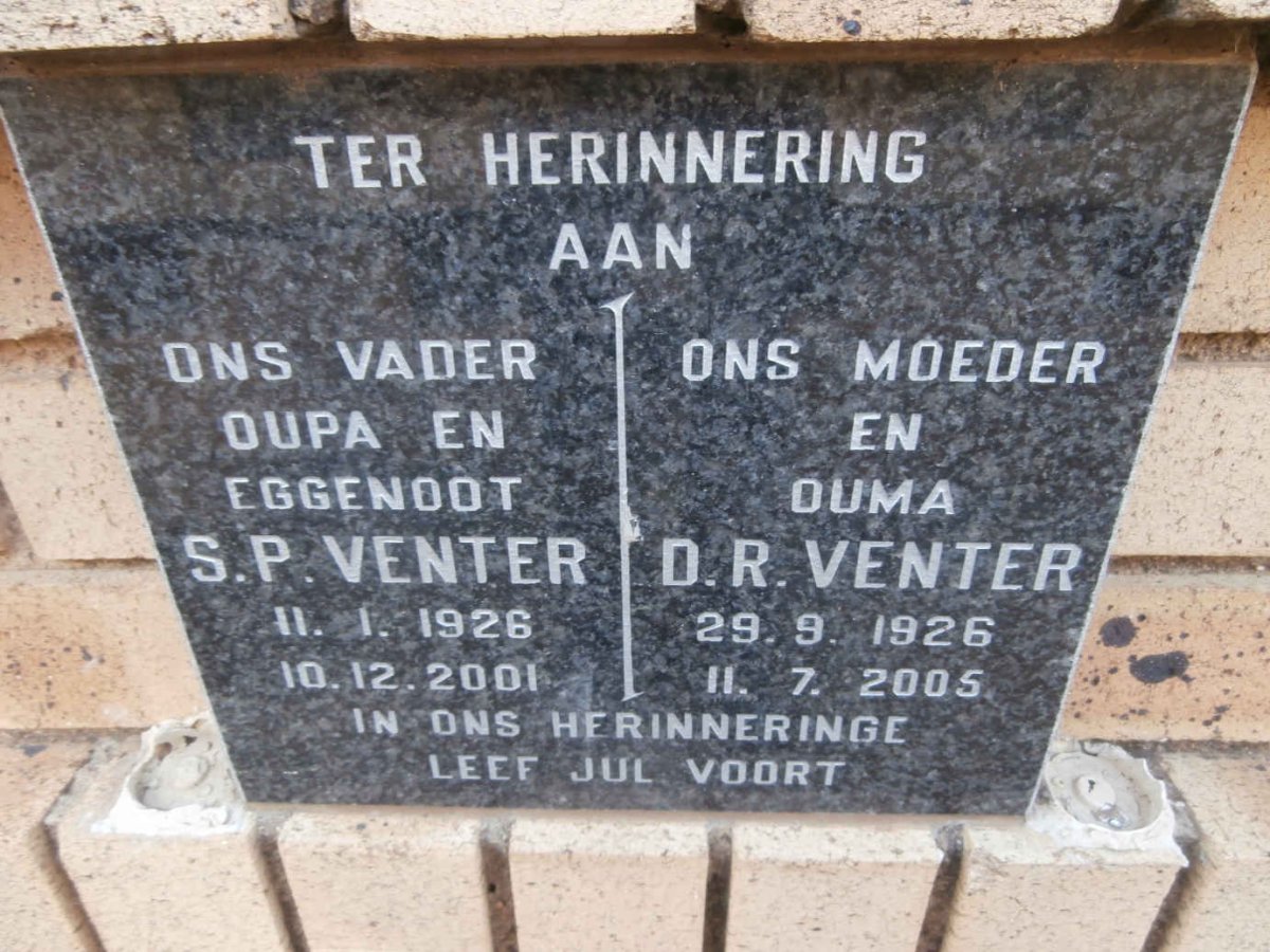 VENTER S.P. 1926-2001 &amp; D.R. 1926-2005