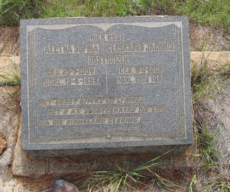 OOSTHUIZEN Gerhardus Jacobus 1801-1891 &amp; Aletha Sophia 1809-1889