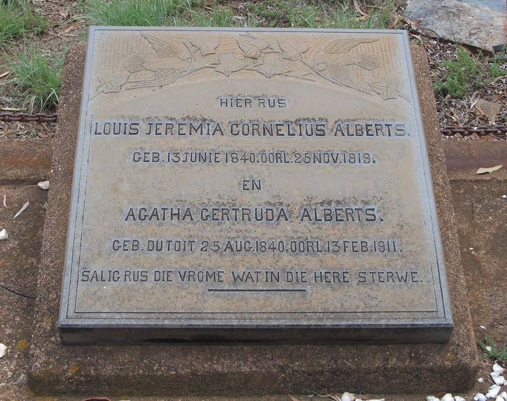 ALBERTS Louis Jeremia Cornelius 1840-1919 &amp; Agatha Gertruda Du TOIT 1840-1911